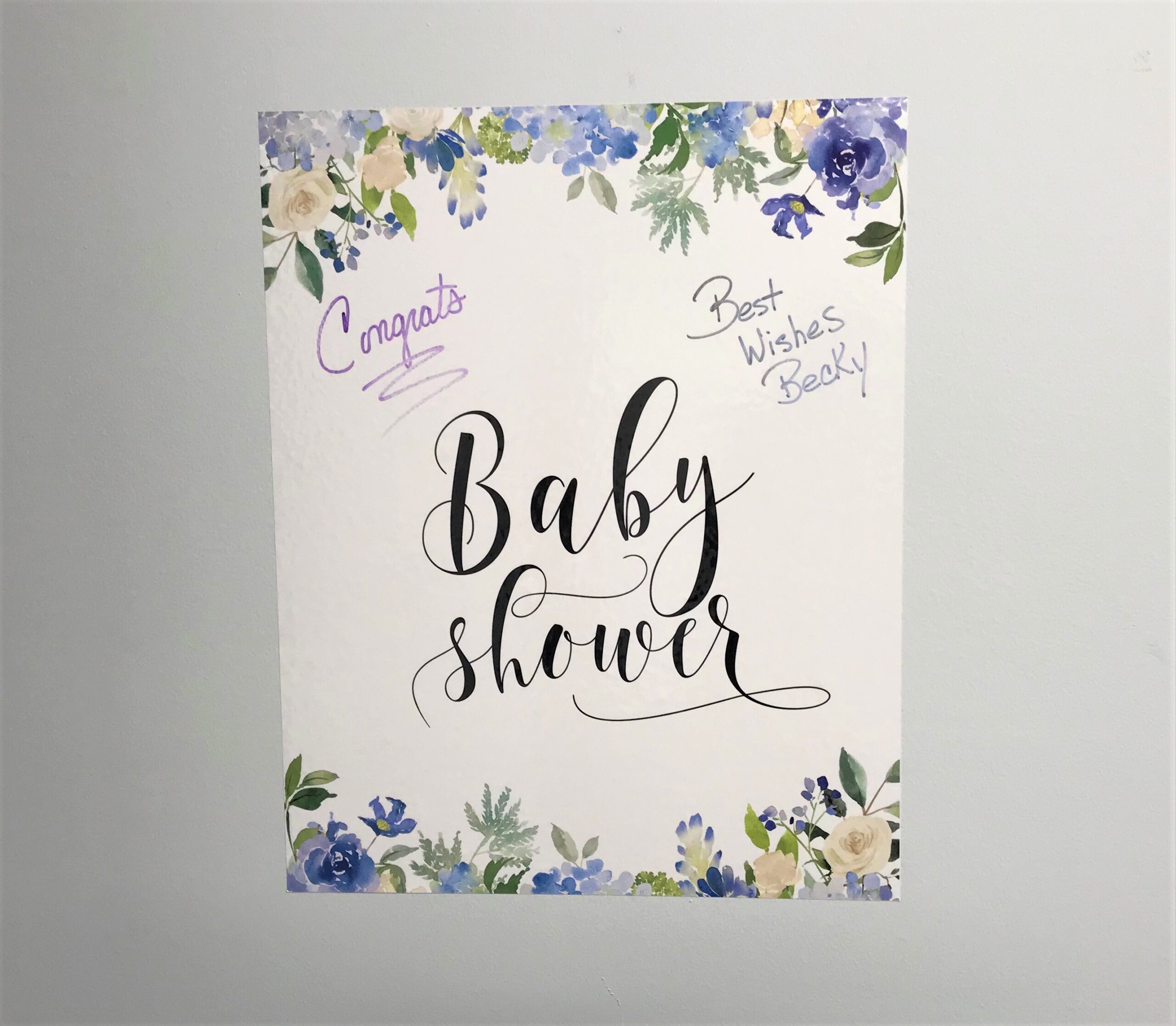 baby shower stick-on dry erase surface; custom designed