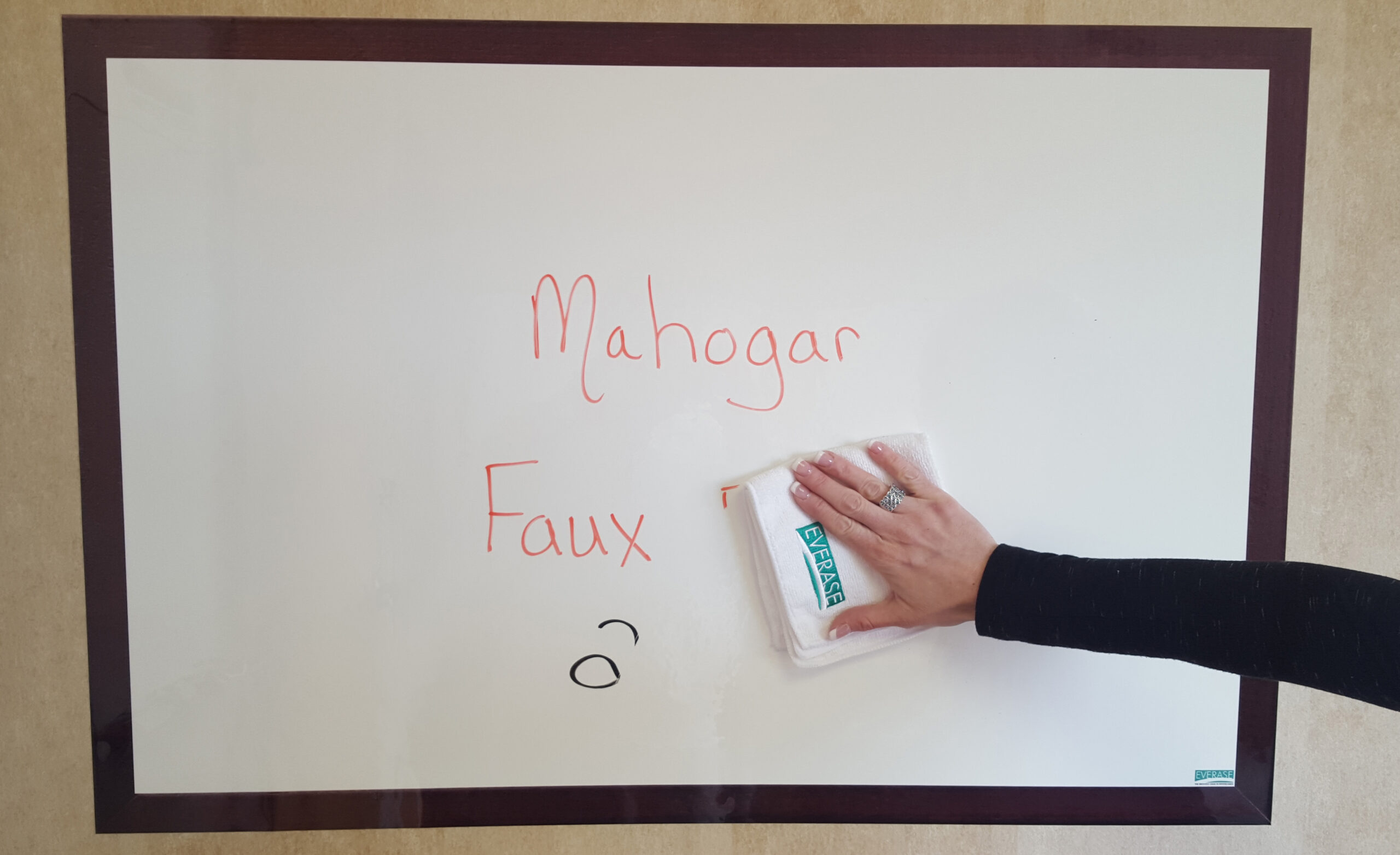 mahogany framed whiteboard - easy to erase writing