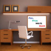 stick-on dry erase sheet with faux walnut frame