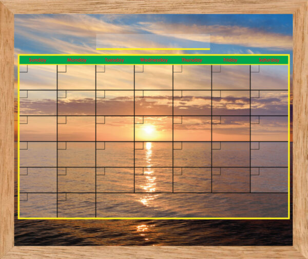 calendar whiteboard - custom printed design - sunset background