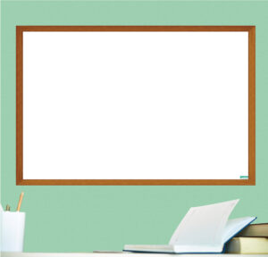 Walnut faux frame on peel-and-stick dry erase surface