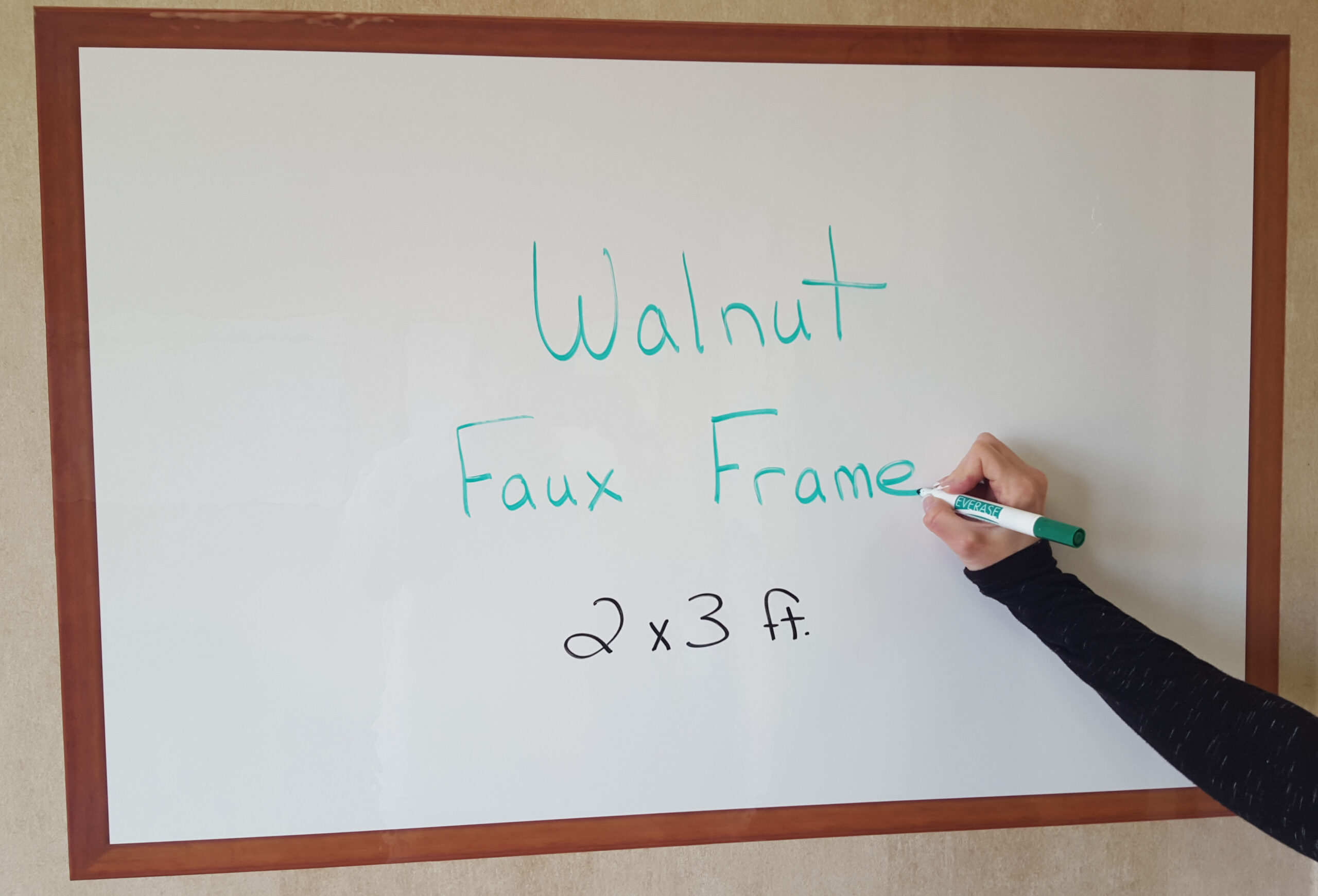 faux walnut framed dry erase surface, 2x3; stick-on